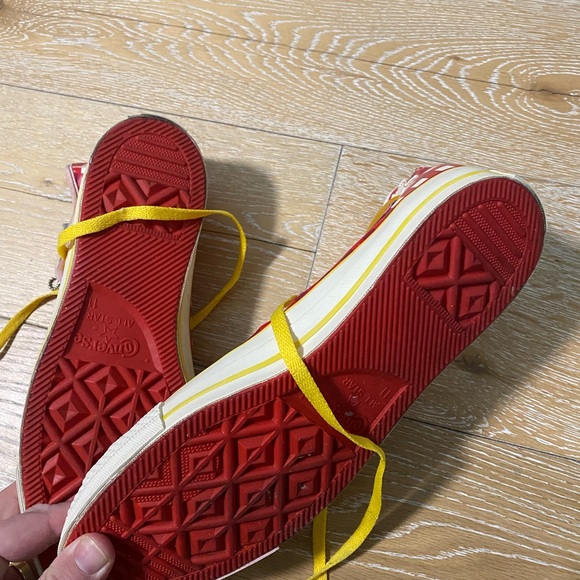 Bacon and egg converses exclusive Red Checkered Kids High-Top Sneakers - Picture 8 of 9